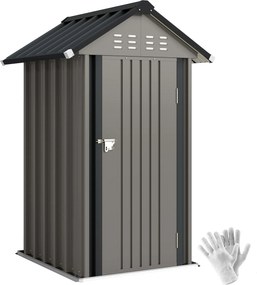 Outsunny horganyzott fém kerti tároló, 1,17 m² – szellőző, zárható, nyeregtető, kesztyűvel, világosszürke | Aosom