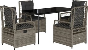 vidaXL 5 részes szürke polyrattan kerti étkezőgarnitúra párnával
