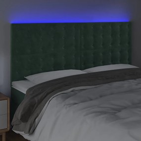 sötétzöld bársony LED-es fejtámla 160x5x118/128 cm