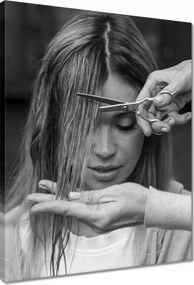 Vászonkép 40x50 Női hajvágás Fodrász olló Fodrászat