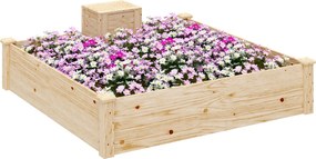 Outsunny Fából készült Virágláda, kültéri négyzet alakú emelt virágágy ásott komposztálóval, nyitott aljzattal, zöldség- és virágágyás a kert teraszon