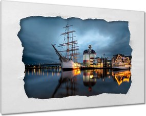 Vászonkép 60x40 Vitorláshajó a kikötőben éjszaka