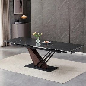 Fekete Márvány/Dió Színű Bővíthető Étkezőasztal. REX 2 180-240 cm