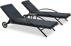 vidaXL antracitszürke polyrattan napozóágyak asztallal