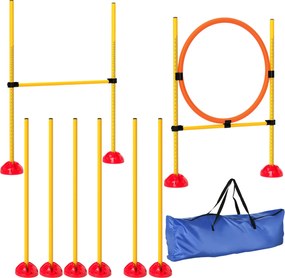 PawHut Agility Készlet Kutyáknak - 3 Részes Töltethető Agility Eszköz Kutyaképzéshez, Ugrás Akadály Szett Állítható Szlalom Bottal és Ugró Gyűrűvel Ko
