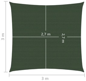 sötétzöld HDPE napvitorla 160 g/m² 3 x 3 m