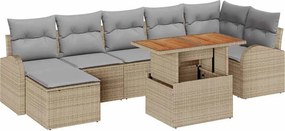 vidaXL Kerti Kanapé Szett tárolóval 8 pcs Bézs Poli rattan