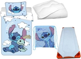 Disney Lilo és Stitch, A csillagkutya Blue Clouds Alien gyerek, ovis ágyneműhuzat, derékalj, tornazsák és paplan/párna szett 100x135 cm 40x60 cm