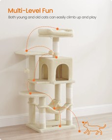 Macska kaparófa, cicatorony, 4 kaparóval, 2 pihenőhely, 40x40x112cm,  bézs