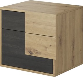 Éjjeliszekrény, fekete norvég fenyő/artisan tölgy, BAFRA