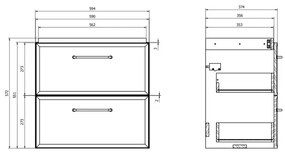 Cersanit S590-100 - MILLE SLIM 60x38 cm fekete, falra szerelhető mosdó alatti szekrény