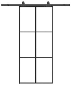 Fekete ESG üveg tolóajtó fémszerelvény-szettel 90x205 cm