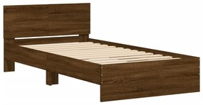 barna tölgy színű ágykeret fejtámlával és LED-ekkel 100x200 cm