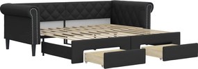 vidaXL fekete kihúzható műbőr heverő fiókkal 90 x 200 cm