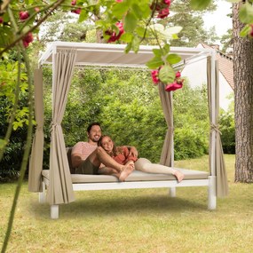 Blumfeldt Eremitage Double Sunbed, kétszemélyes napozóágy, acélkeret függyönyök krémszínű, napellenző tető, krém