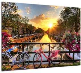 Kép - Napkelte Amszterdamban (üvegen) (70x50 cm)