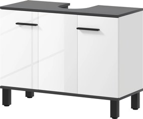 HOMCOM Mosdó Alatti Szekrény Fürdőszobai Mosdókagylóval vagy Lábakkal, 2 Ajtóval és Állítható Polcokkal, 80x34x60 cm Fényes Fehér Fürdőszobához | Aoso