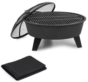 Nolana, 2 az 1-ben, tűzrakóhely és grill, Ø73cm, Ø64 cm grill, időjárásálló védőfedél, acél, fekete