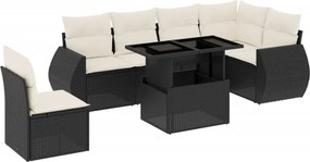 vidaXL 7 részes fekete polyrattan kerti ülőgarnitúra párnával
