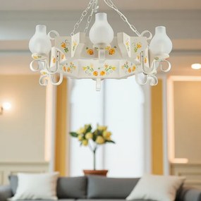 Brilagi - Láncos csillár QUEEN 6xE14/40W/230V bükk/krémszínű