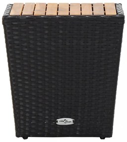 5 részes fekete polyrattan és tömör akácfa kerti bisztrószett