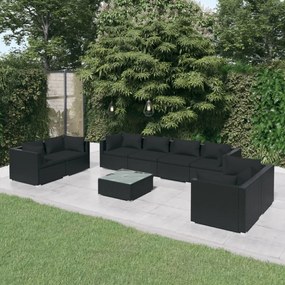 9 részes fekete polyrattan kerti ülőgarnitúra párnákkal