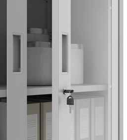 Fém iratszekrény széffel, vitrinnel és fiókokkal FILIP, 900 x 1850 x 400 mm, szürke