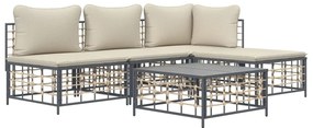 5 részes antracitszürke polyrattan kerti ülőgarnitúra párnákkal