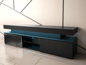 TV szekrény Lesteralo 2D 190 (fekete + fényes fekete) (kék LED világítással). 1106178