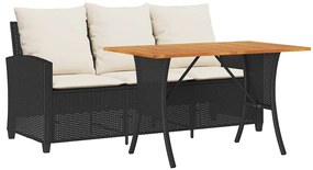 3 személyes fekete polyrattan kerti kanapé asztallal&amp;párnával