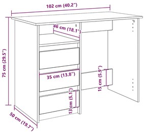 antik fa színű szerelt fa íróasztal 102x50x75 cm