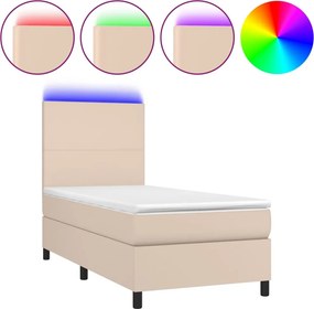 vidaXL cappuccino színű műbőr rugós ágy matraccal és LED-del 90x200 cm
