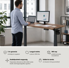Elektromos íróasztal magasságállítással ergonomikus antracit/dió,1400x700 mm: ARIA