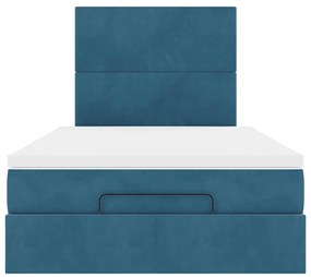 Ottomán ágykeret matracokkal sötétkék 120x190cm bársony