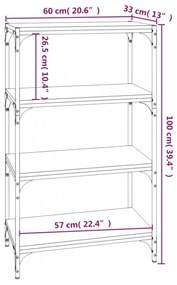 fekete szerelt fa és acél könyvszekrény 60 x 33 x 100 cm