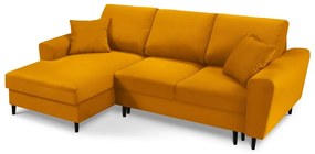 Mustársárga kordbársony kinyitható tárolóhelyes sarokkanapé (bal oldali-heverő résszel) Kyoto – Cosmopolitan Design