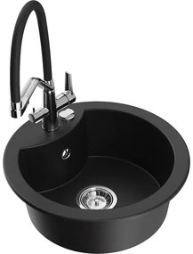 Mexen Diego egymedencés gránit mosogató Duo konyhai csapteleppel, fekete - 6512-77-671701-07