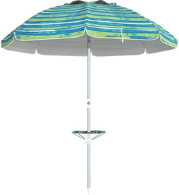 Outsunny Strandernyő Ø190x215 cm Pátióernyő 45°-os Dönthető Magasságú Asztallal, Pohártartókkal, UV-Anti és Vízálló Hordtáskával Kerthez és Medencéhez