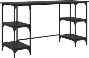 vidaXL Asztal polcokkal Fekete tölgy 140 x 50 x 75 cm Faanyag