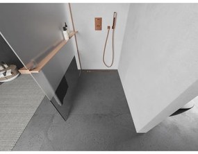 Mexen Kioto+, Walk-In zuhany paraván polccal és akasztóval 70 x 200 cm, 8 mm átlátszó matt üveg, réz matt profil, 800-070-121-65-35