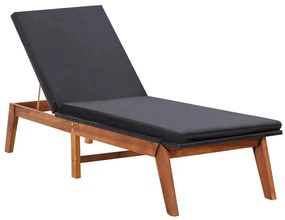 Polyrattan és tömör akácfa napozóágy párnával