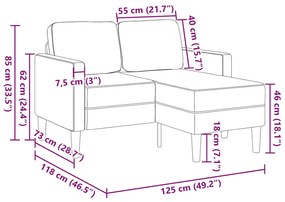 katona-zöld műbőr 2 üléses kanapé L-alakú kanapéval 125 cm