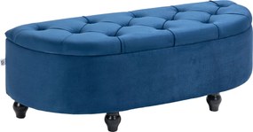 HOMCOM Tároló Pad, Díszített Félkör alakú tároló láda puff, Bársony kárpitozás, Gumifa lábak, Nappali, Hálószoba, Előtér, 120 x 46 x 42 cm, Kék | Aoso
