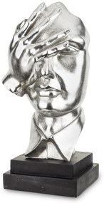 Bond design ezüst emberi arc kézfejjel műanyag mellszobor asztali dekoráció fekete talpon 54x23x23cm