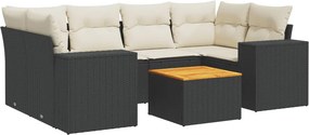 vidaXL 7 részes fekete polyrattan kerti ülőgarnitúra párnával