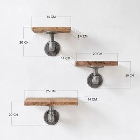 KÉSZLET 3x Fali polc BORURAF fenyő/fekete