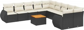 vidaXL 11 részes fekete polyrattan kerti ülőgarnitúra párnákkal