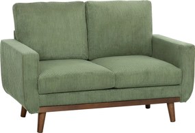 HOMCOM kétüléses kordkanapé 134 cm – puha háttámla, fa lécdíszítés, kényelmes modern kárpitozott kanapé kis terekhez, zöld | Aosom