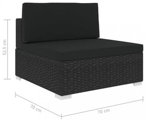 1 db fekete polyrattan moduláris középső kanapé párnákkal