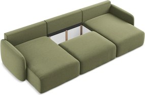 Zöld bársony kinyitható-tárolóhelyes (U alakú) sarokkanapé Kalena – Makamii